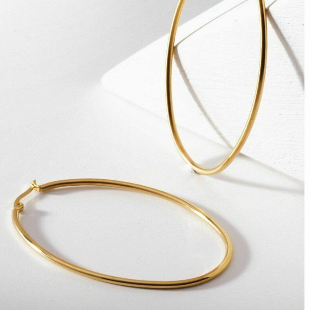Hoop Earrings 3" Gold Plate NWOT Original Package New Perfect Condition 16919